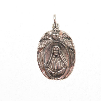HMH Religious 925 Sterling Antique Art Deco St. Frances Cabrini Charm Pendant