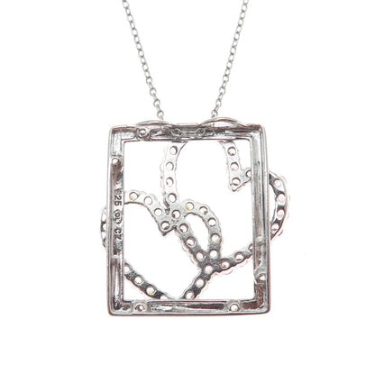 925 Sterling Silver Round-Cut Pink & White C Z Heart Cable Chain Necklace 18"