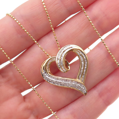 925 Sterling Silver Gold Plated Real Diamond Heart Beaded Chain Necklace 18"