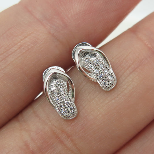 925 Sterling Silver Round-Cut Shaped C Z Flip-Flop Stud Earrings