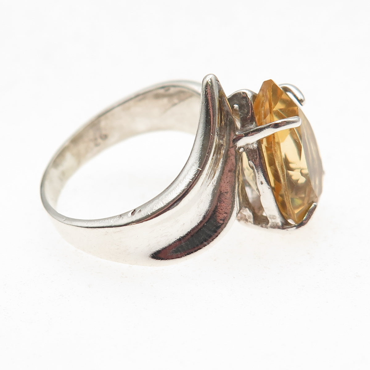 925 Sterling Silver Vintage Real Pear-Cut Citrine Modernist Ring Size 8.25