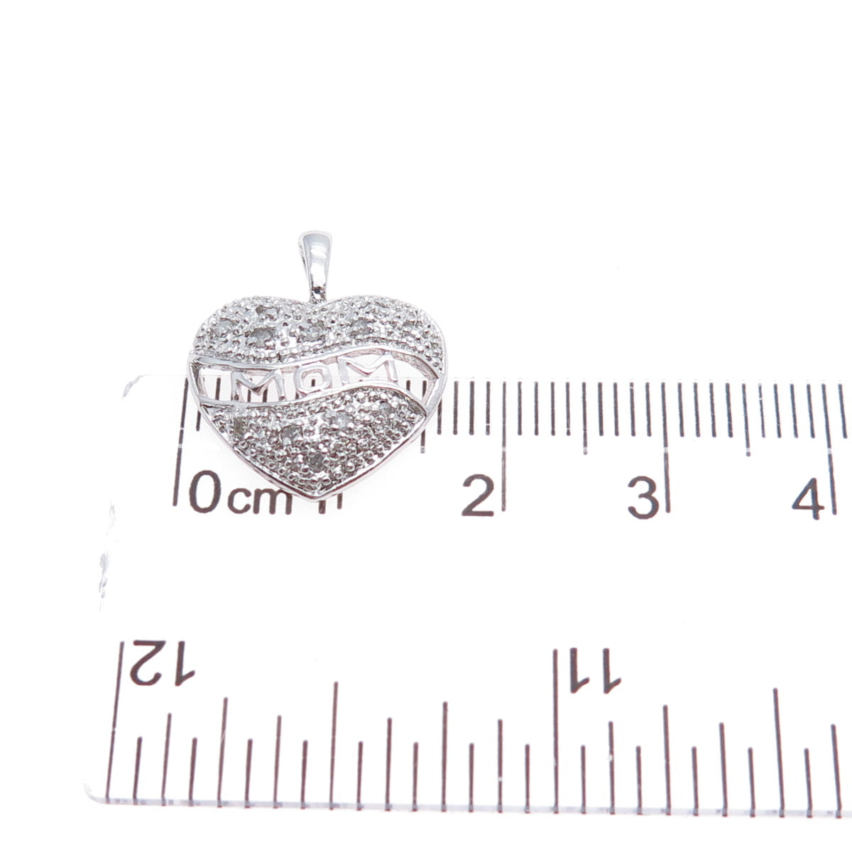 925 Sterling Silver Real Diamond Mom Heart Minimalist Charm Pendant