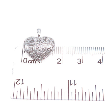 925 Sterling Silver Real Diamond Mom Heart Minimalist Charm Pendant