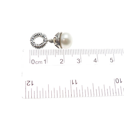 925 Sterling Silver 10K Gold Real Pearl Slide Dangle Bead Charm