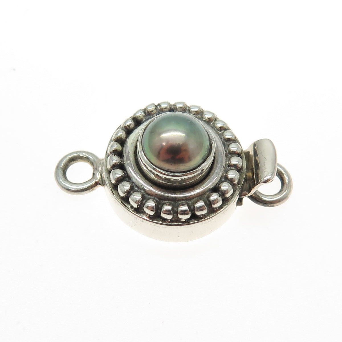 925 Sterling Silver Vintage Real Pearl Round Box Clasp for Bracelet / Necklace