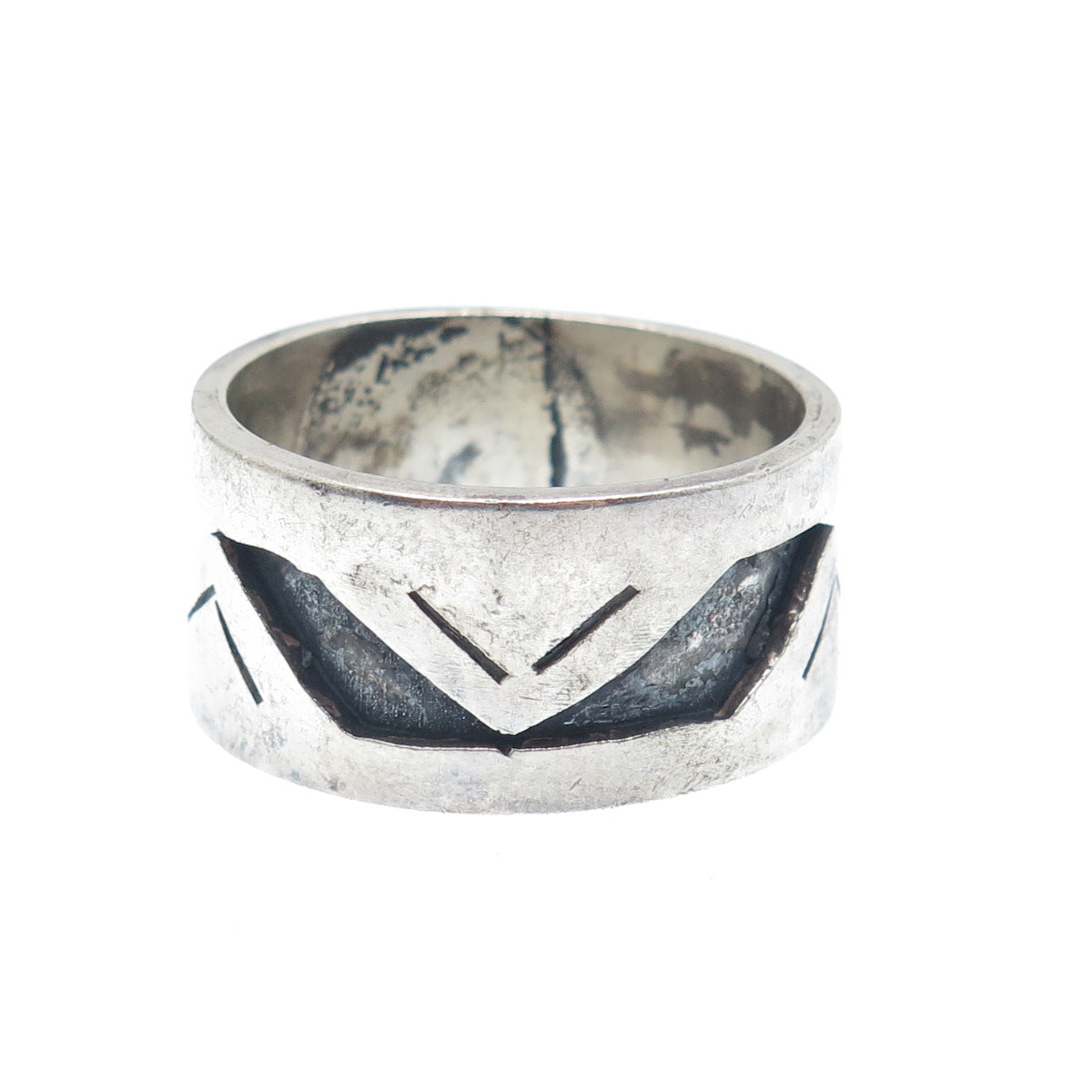 925 Sterling Silver Vintage Mexico Zig Zag Oxidized Band Ring Size 10.25