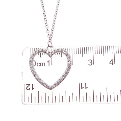 925 Sterling Silver Round-Cut C Z Heart Cable Chain Necklace 18"