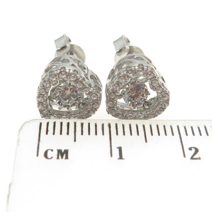 925 Sterling Silver Round-Cut Shaped C Z Heart Stud Earrings