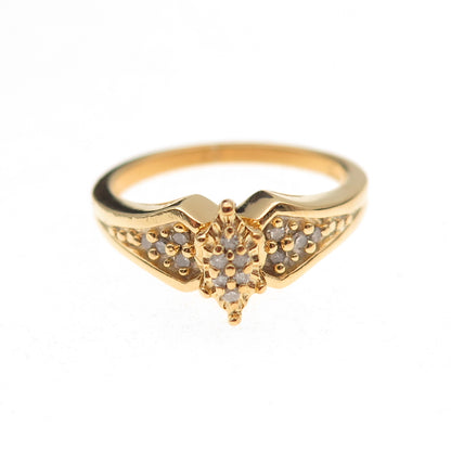 925 Sterling Silver Gold Plated Real Round-Cut Diamond Ring Size 6.75