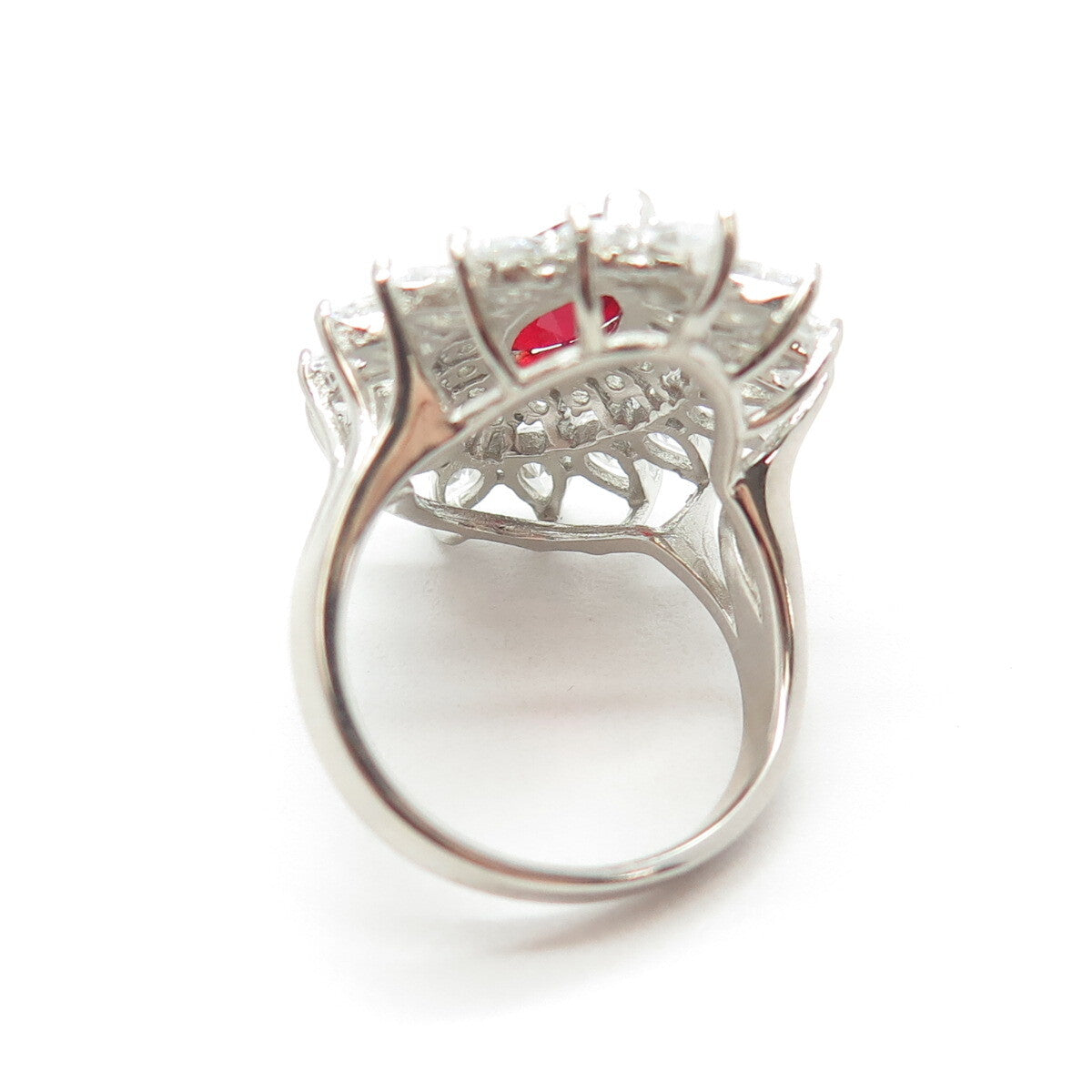 925 Sterling Silver White & Red Multi-C Z Cluster Ring Size 6.75