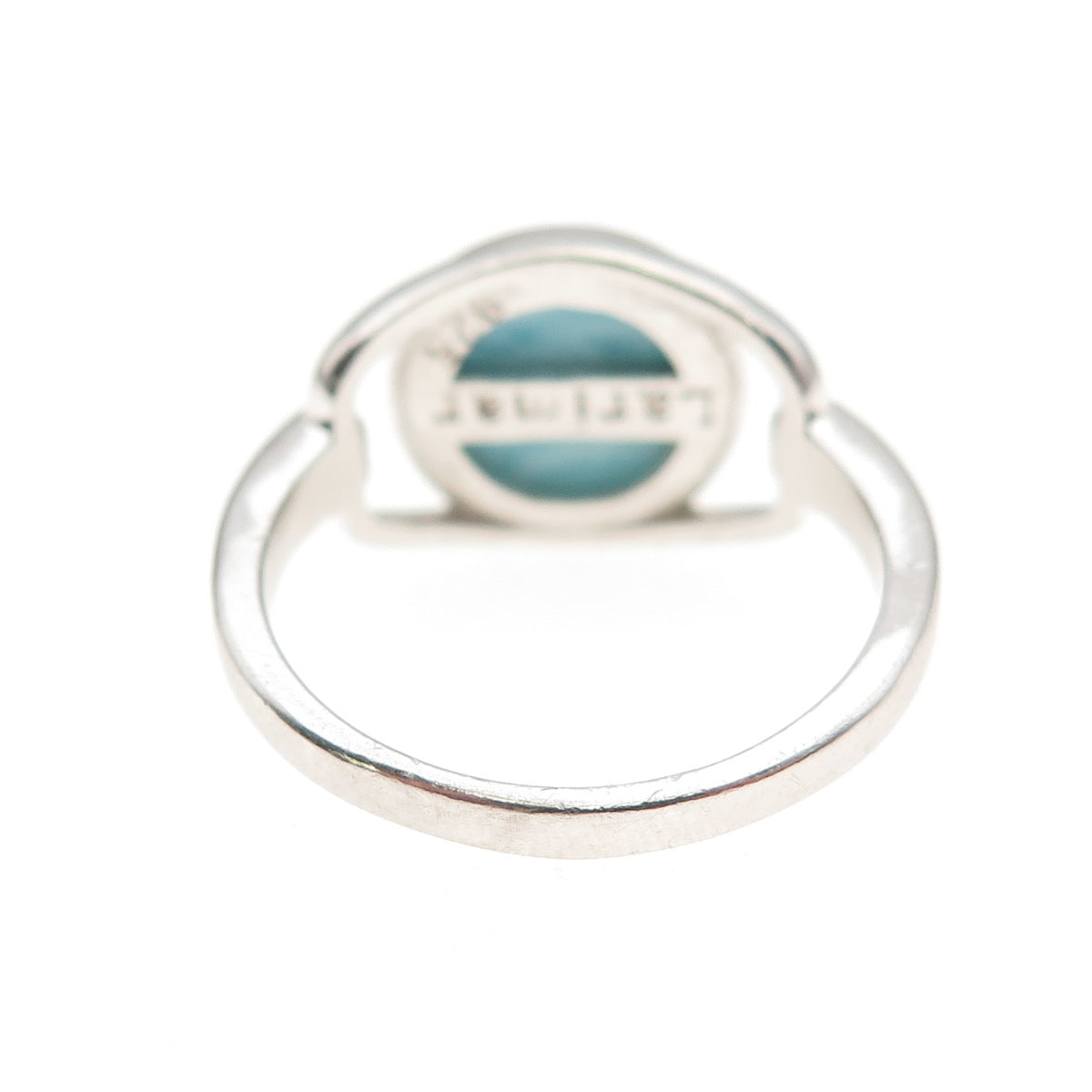 925 Sterling Silver Real Larimar & C Z Modernist Ring Size 7.25
