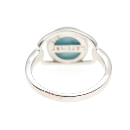 925 Sterling Silver Real Larimar & C Z Modernist Ring Size 7.25