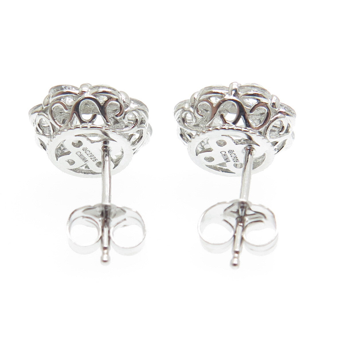 925 Sterling Silver Round-Cut Shaped C Z Stud Earrings