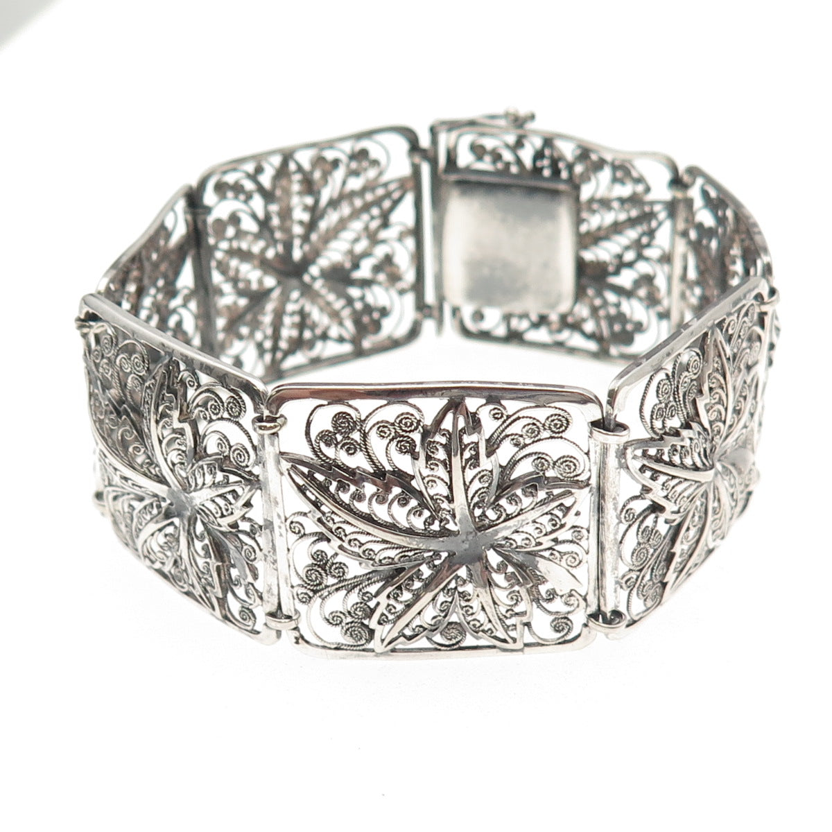 Alice Caviness Sterling Silver Antique Art Deco Floral Filigree Bracelet 7.5"