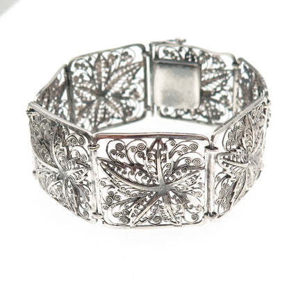 Alice Caviness Sterling Silver Antique Art Deco Floral Filigree Bracelet 7.5"