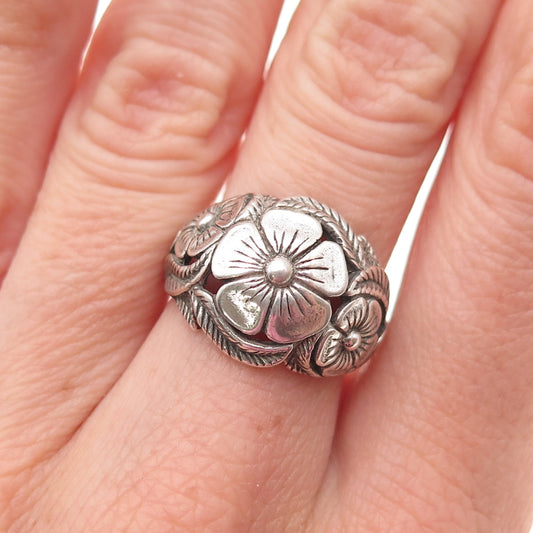 925 Sterling Silver Vintage Floral Oxidized Ring Size 5.75