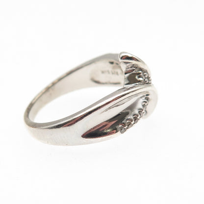 SUN 925 Sterling Silver Real Round-Cut Diamond Bypass Ring Size 6.75