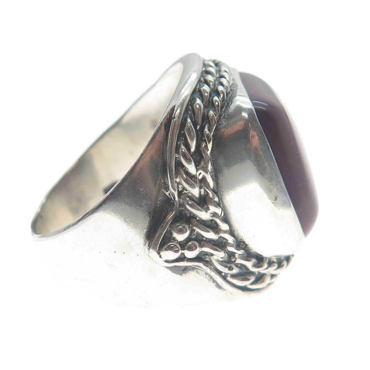 925 Sterling Silver Vintage Real Cushion-Cut Purple Jasper Oxidized Ring Size 11