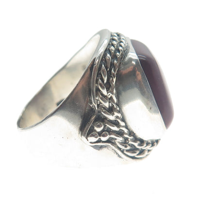 925 Sterling Silver Vintage Real Cushion-Cut Purple Jasper Oxidized Ring Size 11