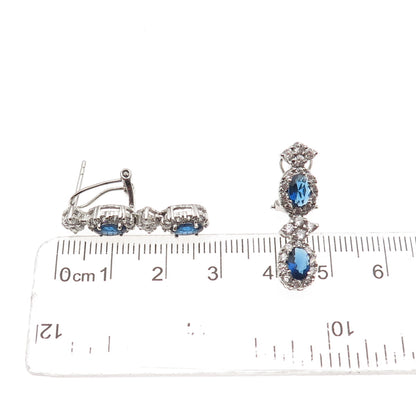 925 Sterling Silver Blue & White C Z Bohemian Omega Back Earrings