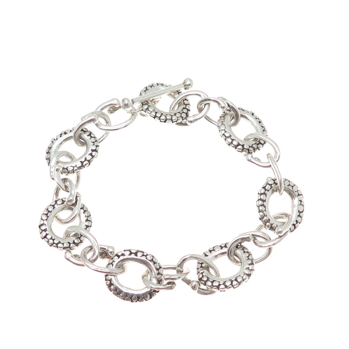 925 Sterling Silver Vintage Modernist Dotted Cable Link Bracelet 6.5"
