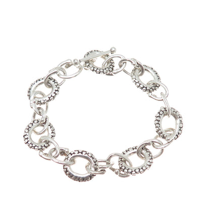 925 Sterling Silver Vintage Modernist Dotted Cable Link Bracelet 6.5"