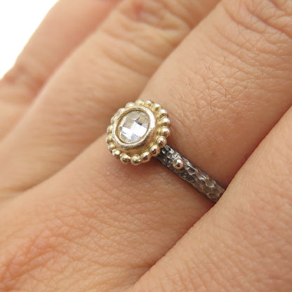 JOEY J. 925 Sterling Silver 2-Tone C Z Oxidized Hammered Ring Size 7