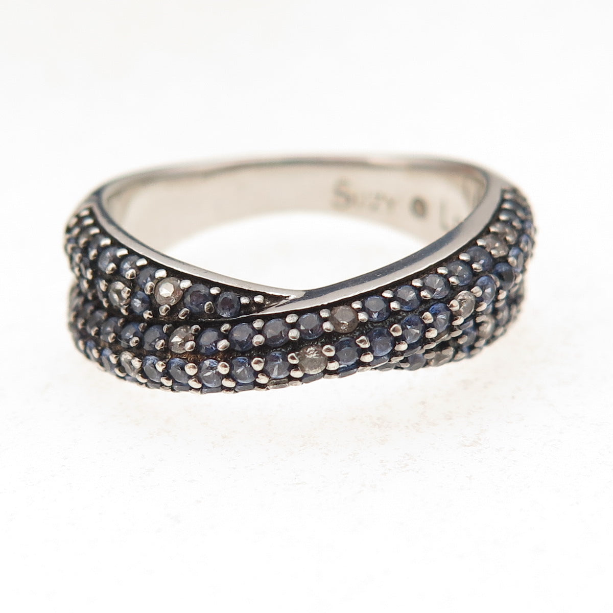 Suzy Levian Sterling Silver Real Tanzanite & White Topaz Crisscross Ring Size 8
