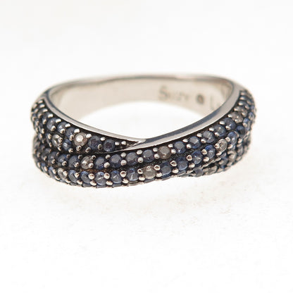 Suzy Levian Sterling Silver Real Tanzanite & White Topaz Crisscross Ring Size 8