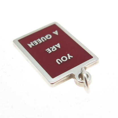 925 Sterling Silver Red Enamel "You Are A Queen" Minimalist Charm Pendant