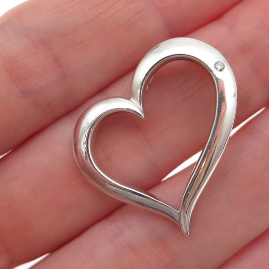 Tommy Long 925 Sterling Silver Real Diamond Heart Slide Charm Pendant
