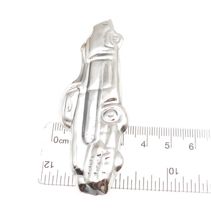 925 Sterling Silver Vintage Retro Car Repousse Oxidized Pin Brooch