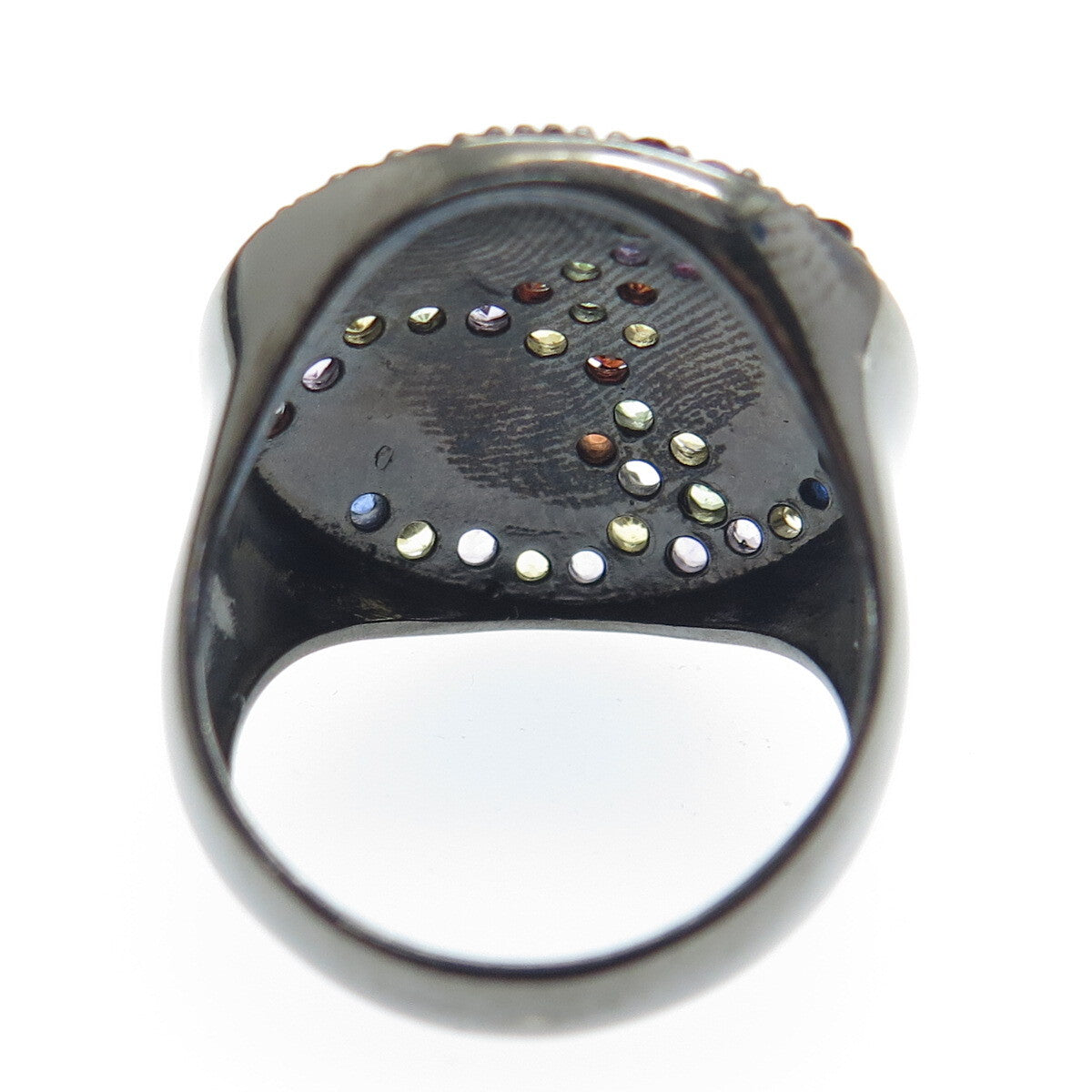 925 Sterling Silver Black Rhodium Enamel Real Multi-Sapphire Ring Size 7.25