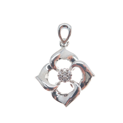 925 Sterling Silver Round-Cut C Z Flower Charm Pendant