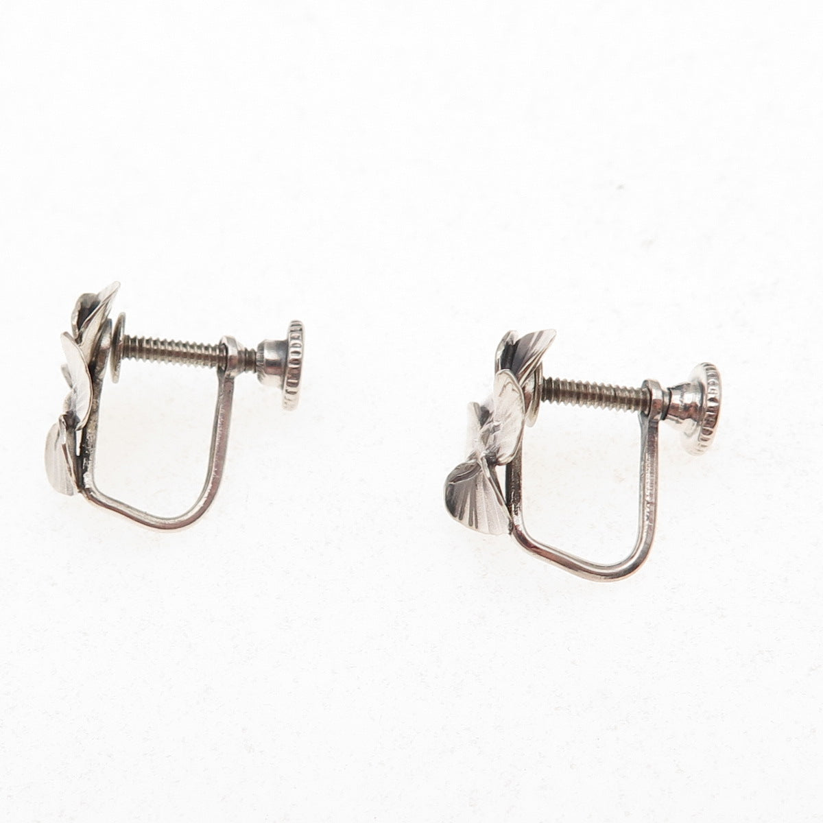 925 Sterling Silver Antique Art Deco Floral Blossom Screw Back Earrings