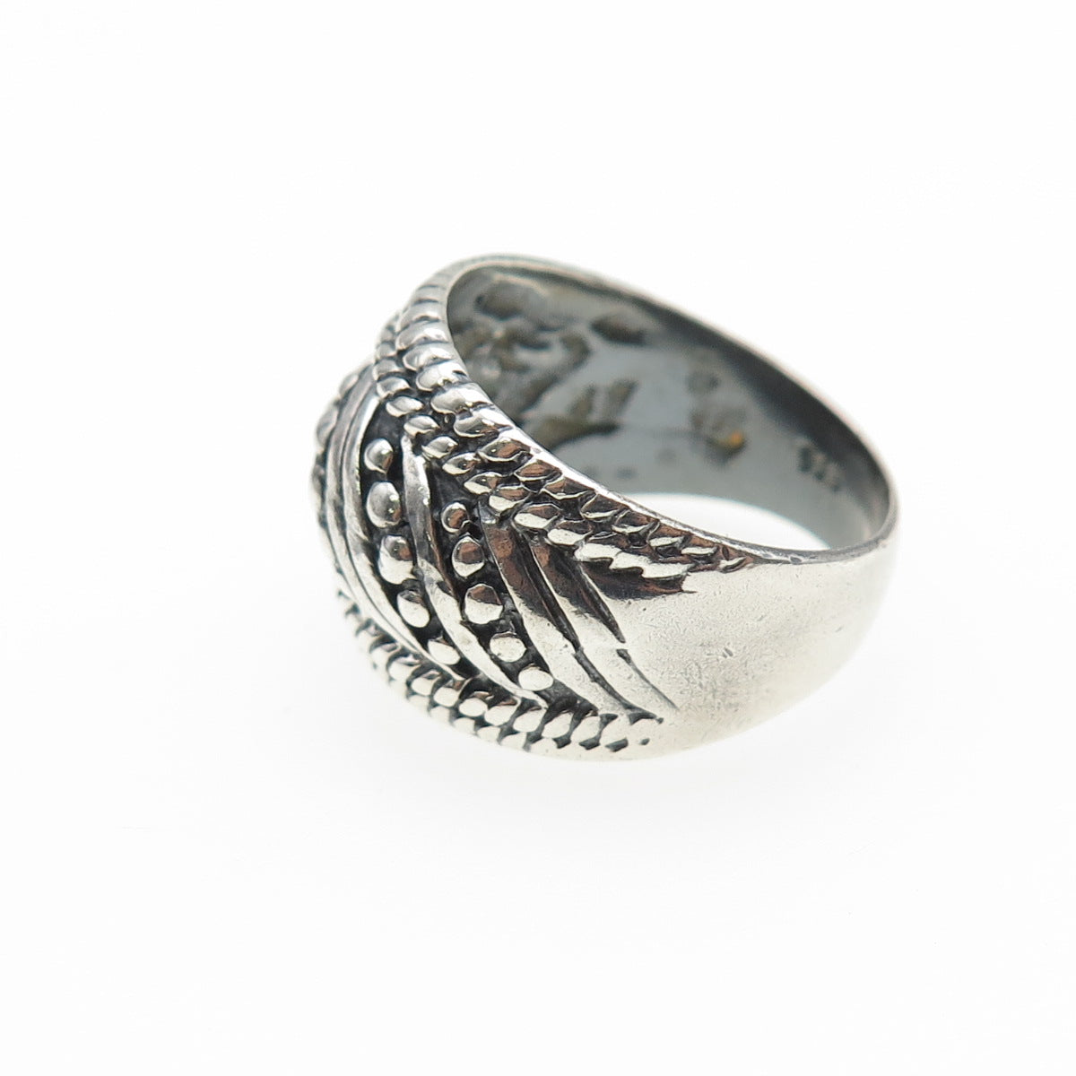 925 Sterling Silver Vintage Modernist Dotted Oxidized Ring Size 8