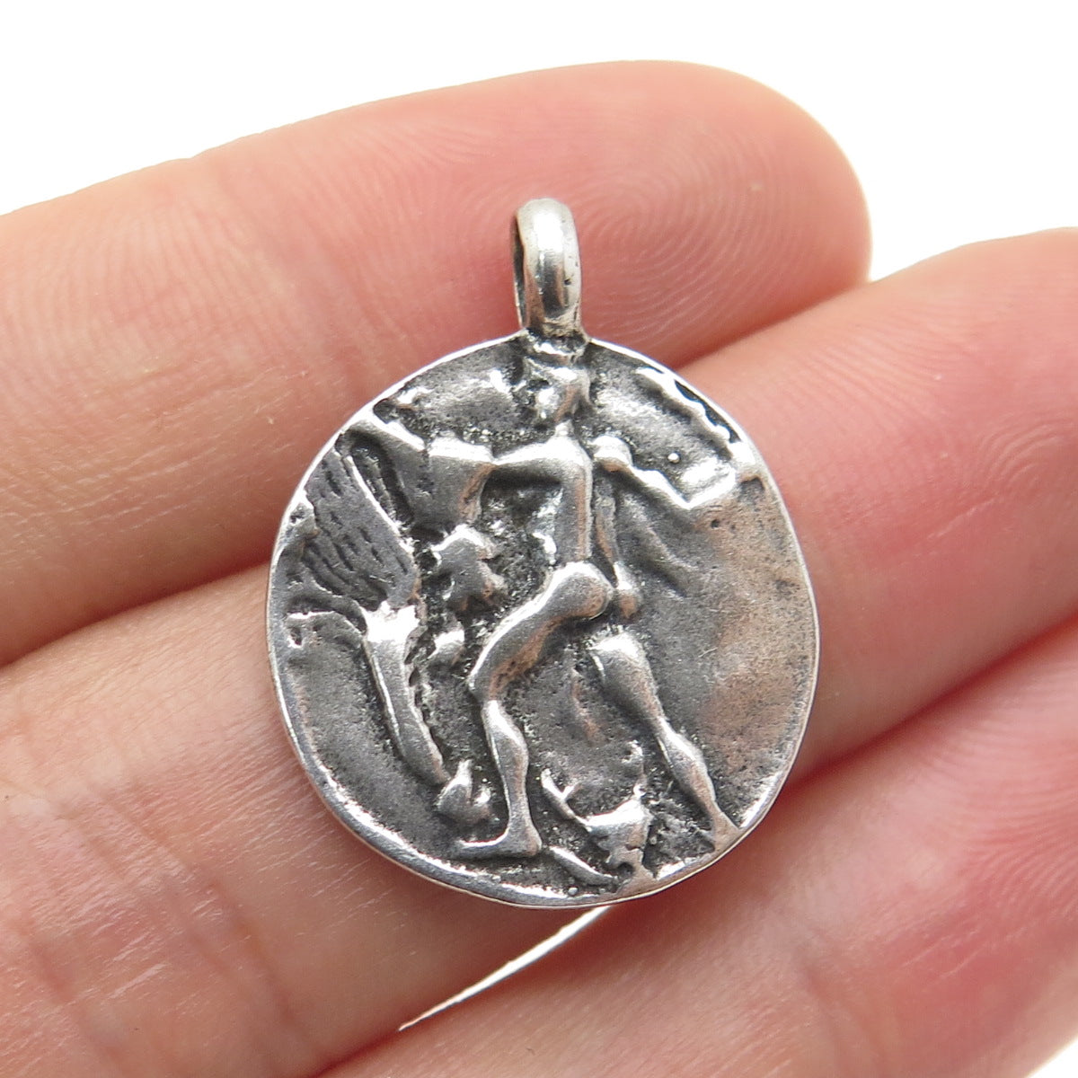 925 Sterling Silver Vintage Hercules Coin Oxidized Charm Pendant