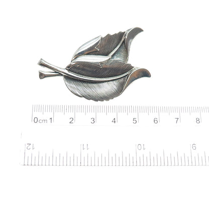 BEAU 925 Sterling Silver Vintage Modernist Floral Leaf Oxidized Pin Brooch