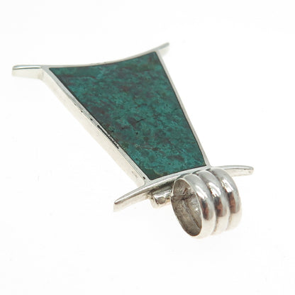 925 Sterling Silver Vintage Real Chrysocolla Modernist Pendant