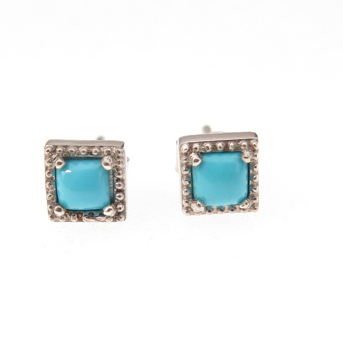 Chuck Clemency 925 Sterling Silver Vintage Real Turquoise Stud Earrings
