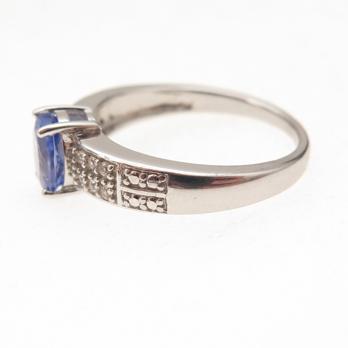 925 Sterling Silver Real Tanzanite & White Topaz Ring Size 8
