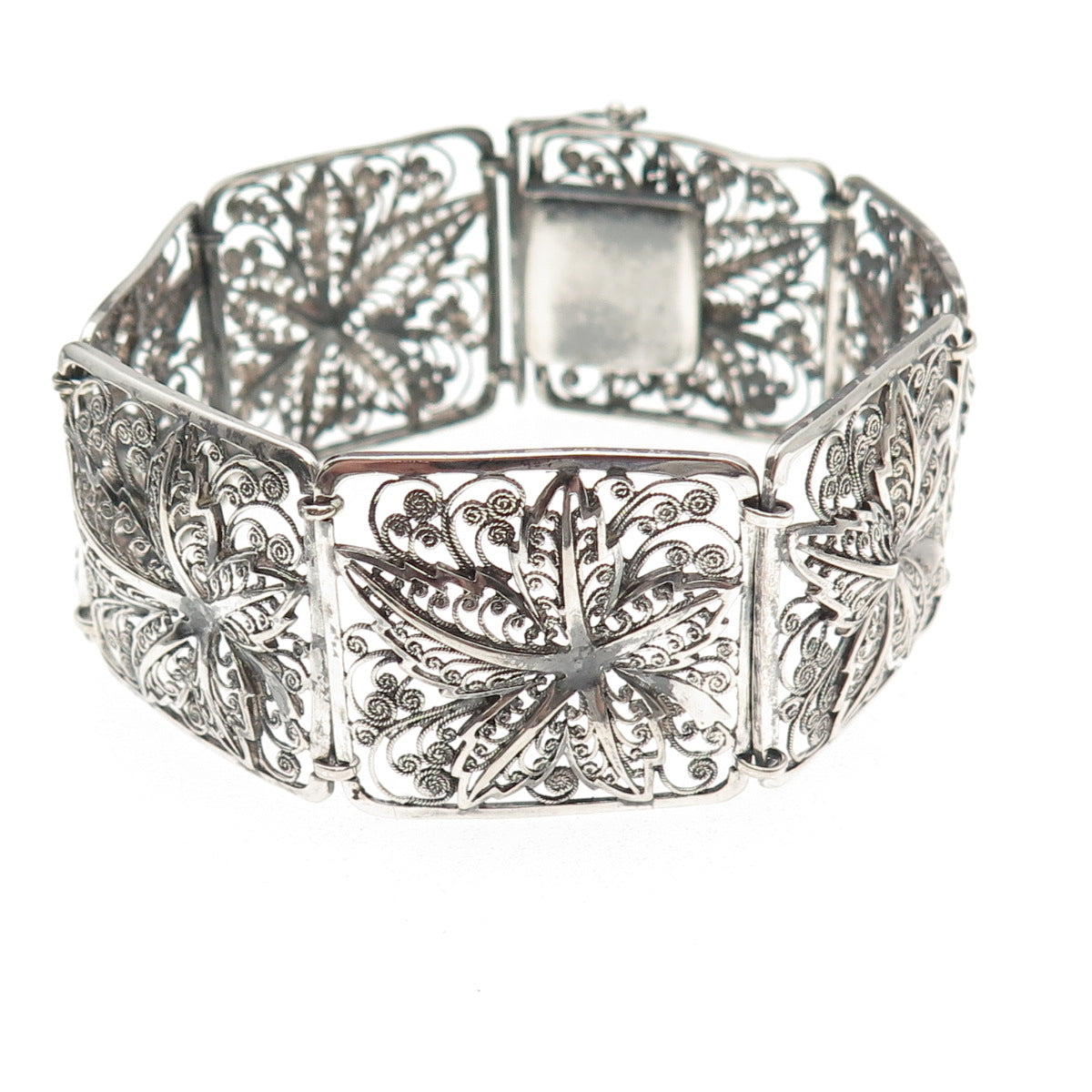 Alice Caviness Sterling Silver Antique Art Deco Floral Filigree Bracelet 7.5"