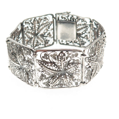 Alice Caviness Sterling Silver Antique Art Deco Floral Filigree Bracelet 7.5"