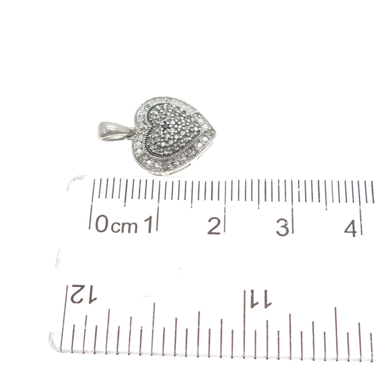 925 Sterling Silver Real Black & White Diamond Heart Minimalist Charm Pendant