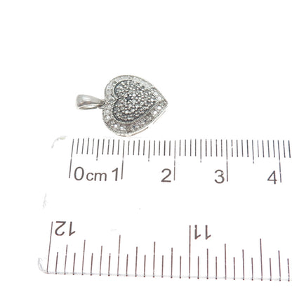 925 Sterling Silver Real Black & White Diamond Heart Minimalist Charm Pendant