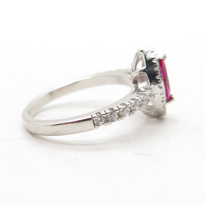 925 Sterling Silver Lab-Created Pink Sapphire & C Z Ring Size 6.75