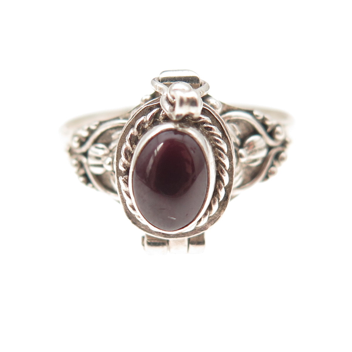 925 Sterling Silver Vintage Real Rhodolite Oxidized Poison Ring Size 9
