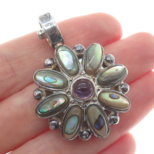 ESPO Joseph Esposito Sterling Vintage Real Abalone Shell & Amethyst Snap Pendant