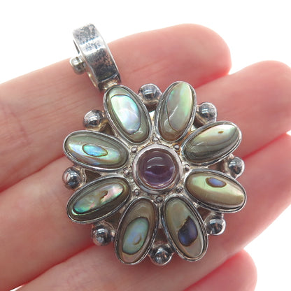 ESPO Joseph Esposito Sterling Vintage Real Abalone Shell & Amethyst Snap Pendant