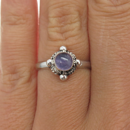 925 Sterling Silver Vintage Real Amethyst Roped Cross Ring Size 6.25